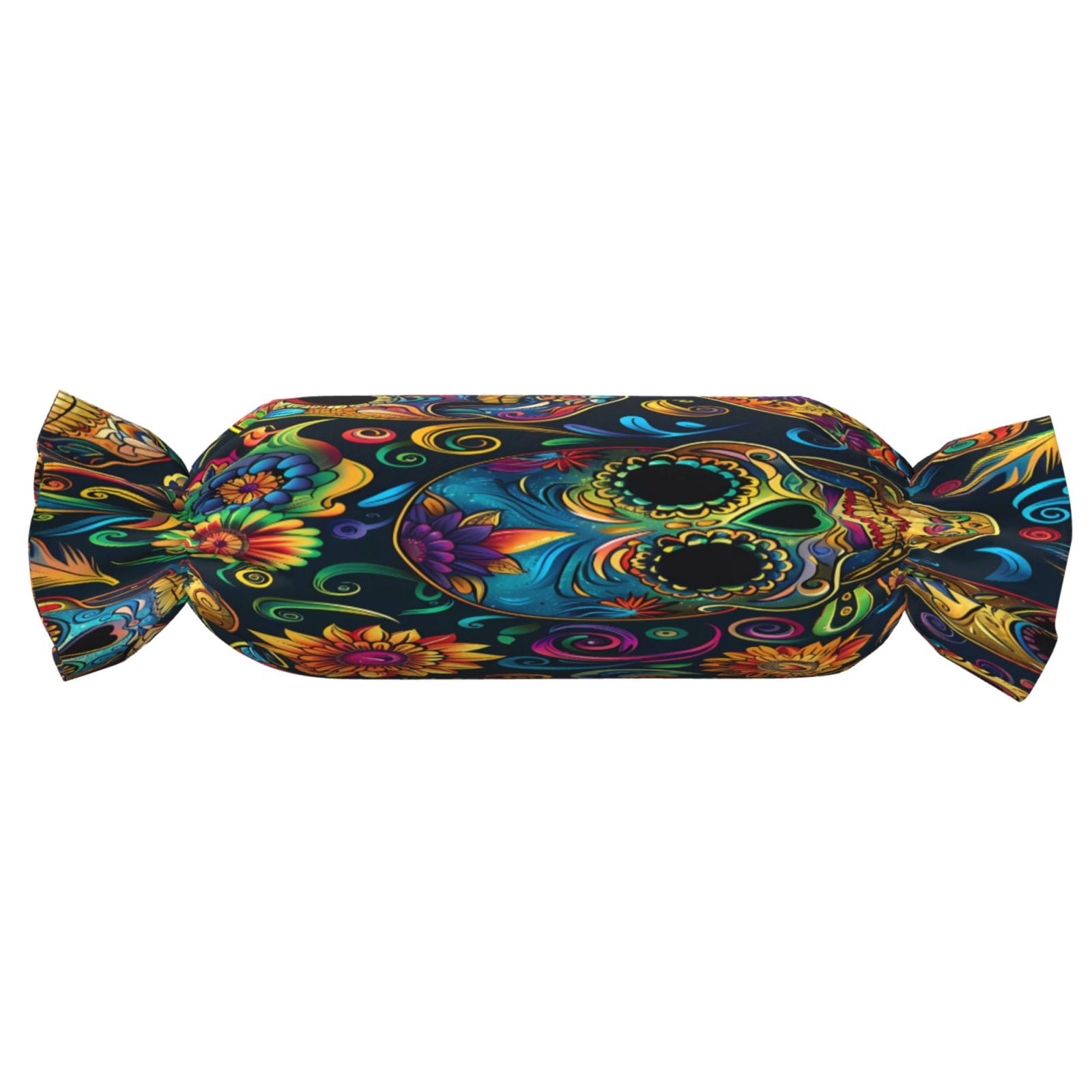 Candy Throw Pillow Travel Cervical Pillow Cylindrical Neck Body Cushion With Insert For Bed Couch Home Decor 9.8x24.4in Festive Sugar Skulls (10)