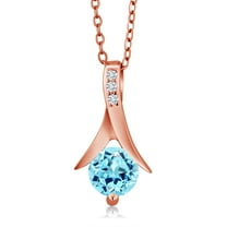 Gem Stone King 0.86 Ct Blue Apatite E-F Lab Grown Diamond 18K Rose Gold Plated Silver Pendant with Chain