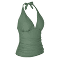 thumbnail image 2 of Mycoco Women's Halter Swim Top V Neck Swimwear Front Shirred Tankini Top, 2 of 6