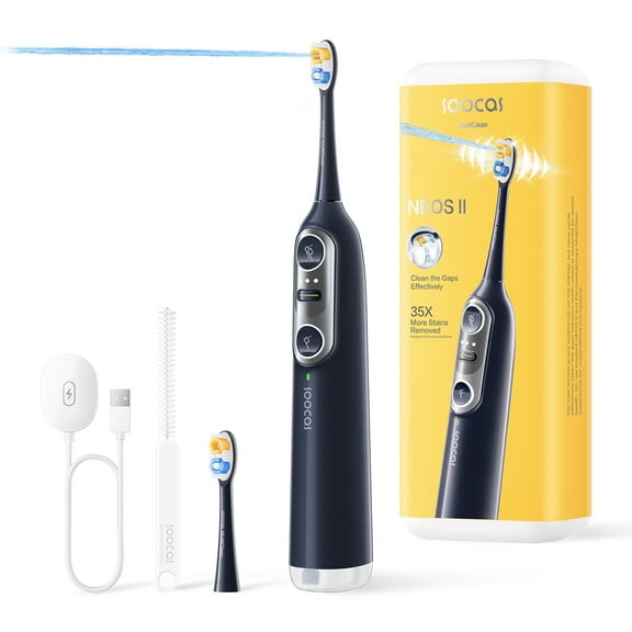 Soocas NEOS II - Electric Toothbrush with Water Flosser, Cordless Water Flosser for Travel, 100% Plaque Removal, Dark Violet