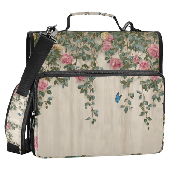 ALAZA Zipper Binder Rose Flower Butterfly 2 in 3 Ring Trapper Keeper 500 Sheet Capacity File Folder Organizer Bag
