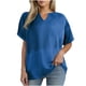 thumbnail image 3 of Top de encaje,Camiseta de manga corta de punto gofre con cuello en V para mujer, blusa informal holgada, poliéster, ideal para el hogar y el trabajo, sopatenor, 3 of 9