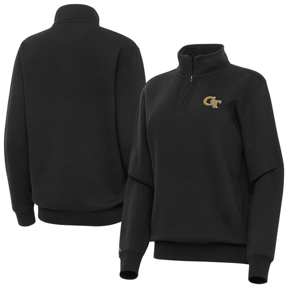 Women's Antigua Black Georgia Tech Yellow Jackets Victory Quarter-Zip Top