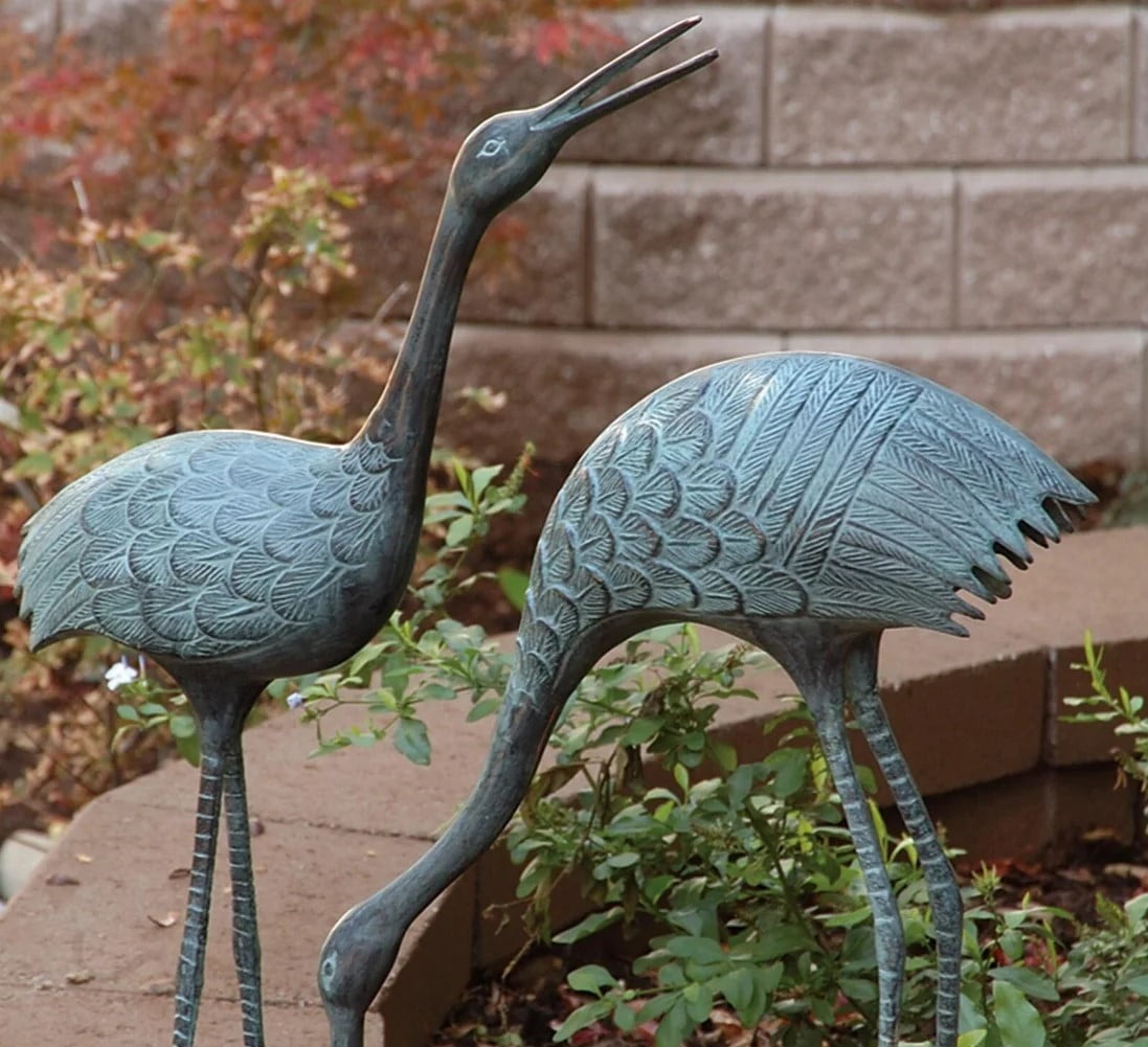 SPI Stately Garden Cranes, Cast Aluminum Sculpture Set of 2