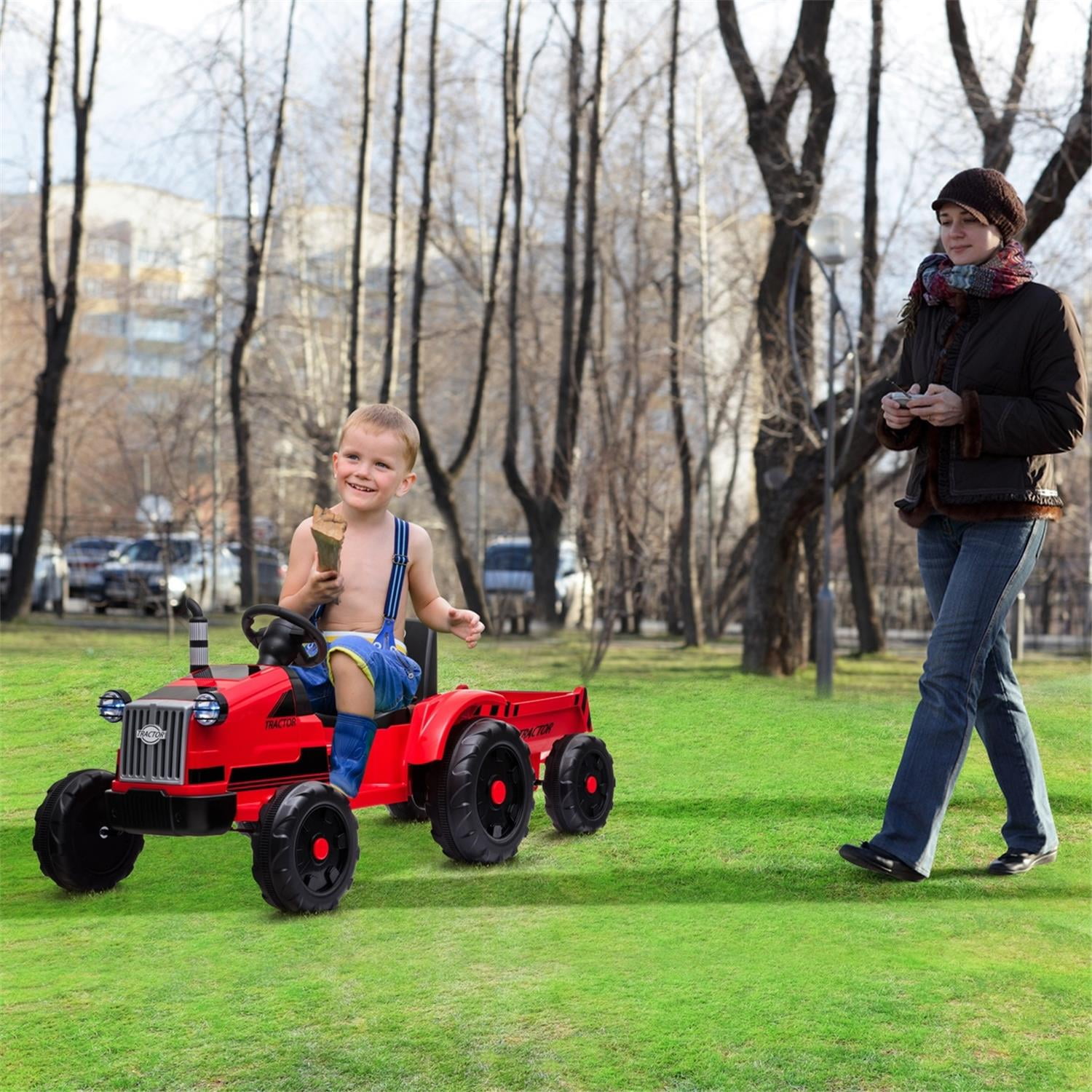 Lowestbest Ride on Toys Tractor with Trailer, 3-Gear-Shift Ground Loader for Kid, Red Lowestbest Ride on Toys Tractor with Trailer, 3-Gear-Shift Ground Loader for Kid, Red