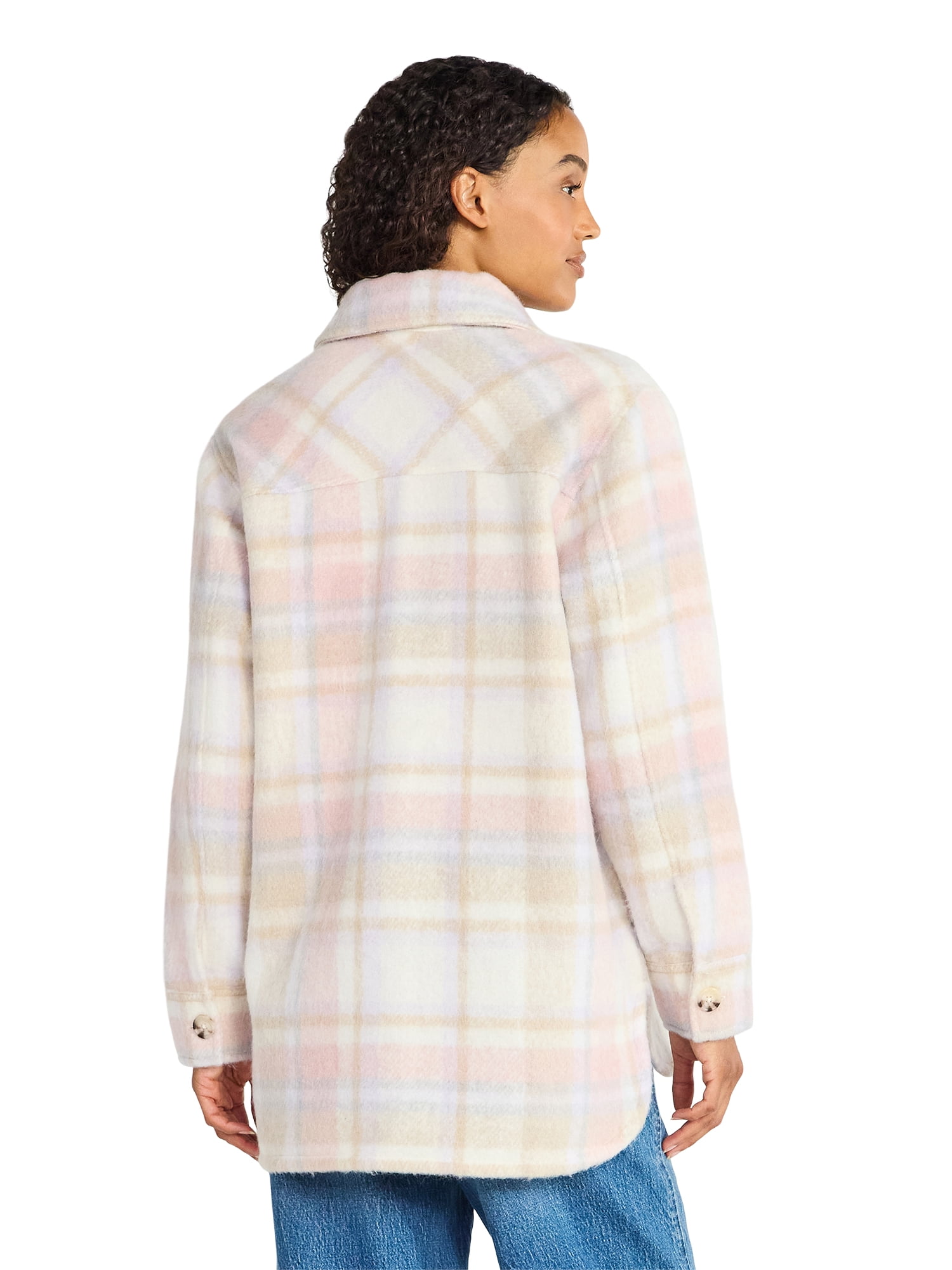 Time and Tru Women's Brushed Plaid Shacket, Sizes XS-XXXL