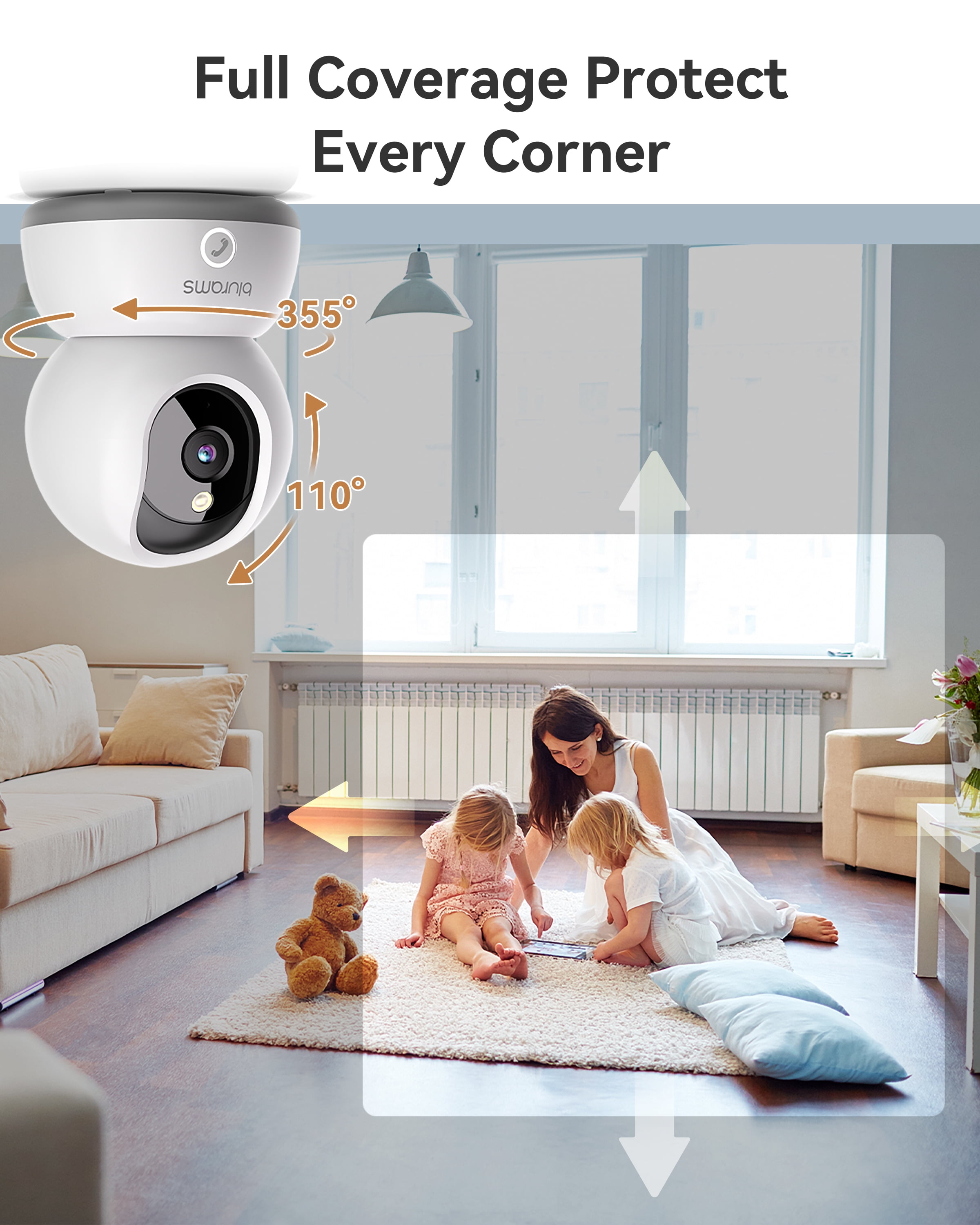 2pcs blurams Indoor Security Camera 2K, Home Security Dog/Baby Monitor/Elder Camera, Security Camera with One-Touch Call, Color Night Vision, Motion Tracking, Cloud & Local Storage