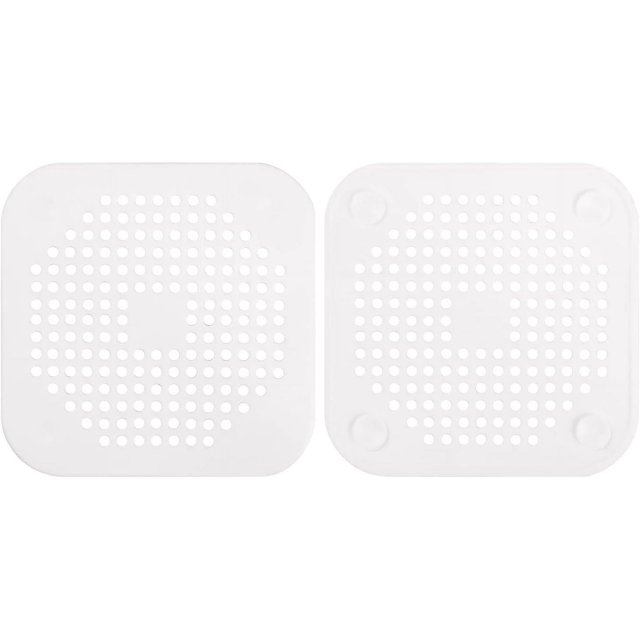 BRILLAR Protector de drenaje de silicona blanca – 2 piezas, con ventosa – Colador de fregadero, filtro de trampa de obstrucciones para baño, bañera y cocina – Recogedor de pelo