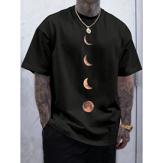 Men's Casual Print T-Shirt - Breathable Polyester, Crew Neck, Machine Washable - Perfect for Summer Outings & Sports