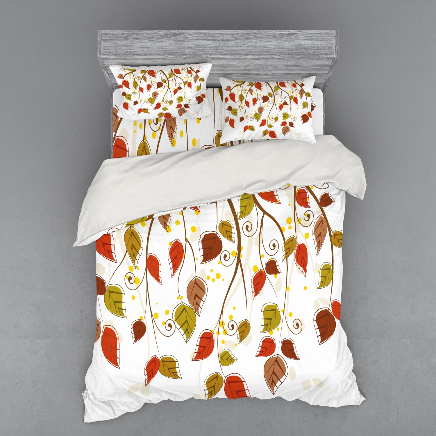 Autumn Duvet Cover Set, Branches with Fall Leaves Seasonal Colors