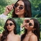 thumbnail image 2 of Gafas de sol VIVIENFANG marrones con montura metálica dorada estilo ojo de gato para mujeres, 2 of 5
