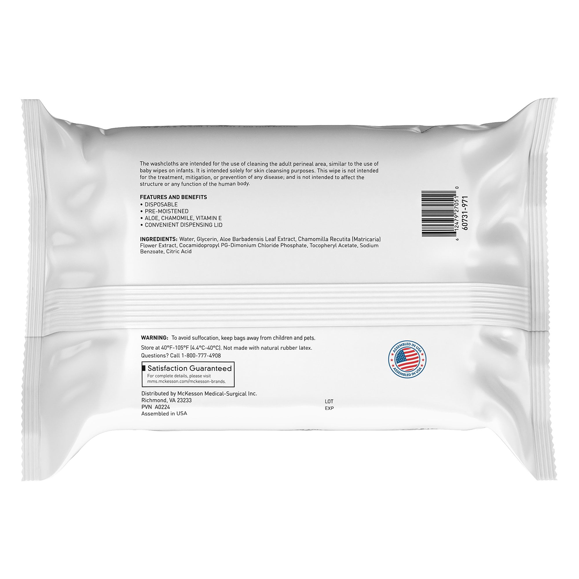 McKesson Washcloth Wipes, Unscented - Disposable Wet Wipes for Adults - Fragrance-Free, Paraben-Free - No-Rinse Formula - 96 Wipes Per Pack, 96 Count, 6 Packs, 576 Total