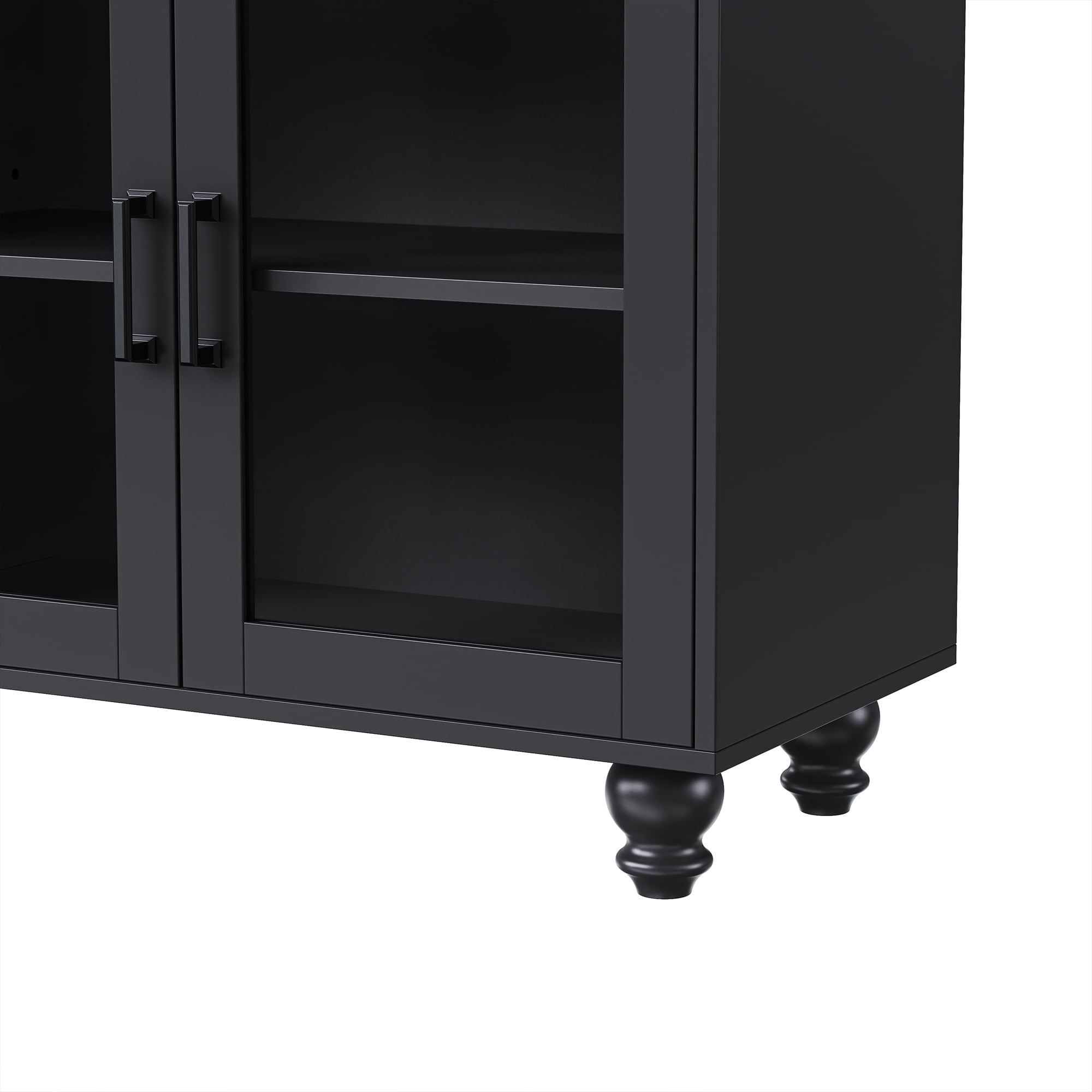 MAYEERTY Farmhouse TV Stand - Tempered Glass Doors, Fits 70" TVs, Versatile Sideboard with Adjustable Shelves
