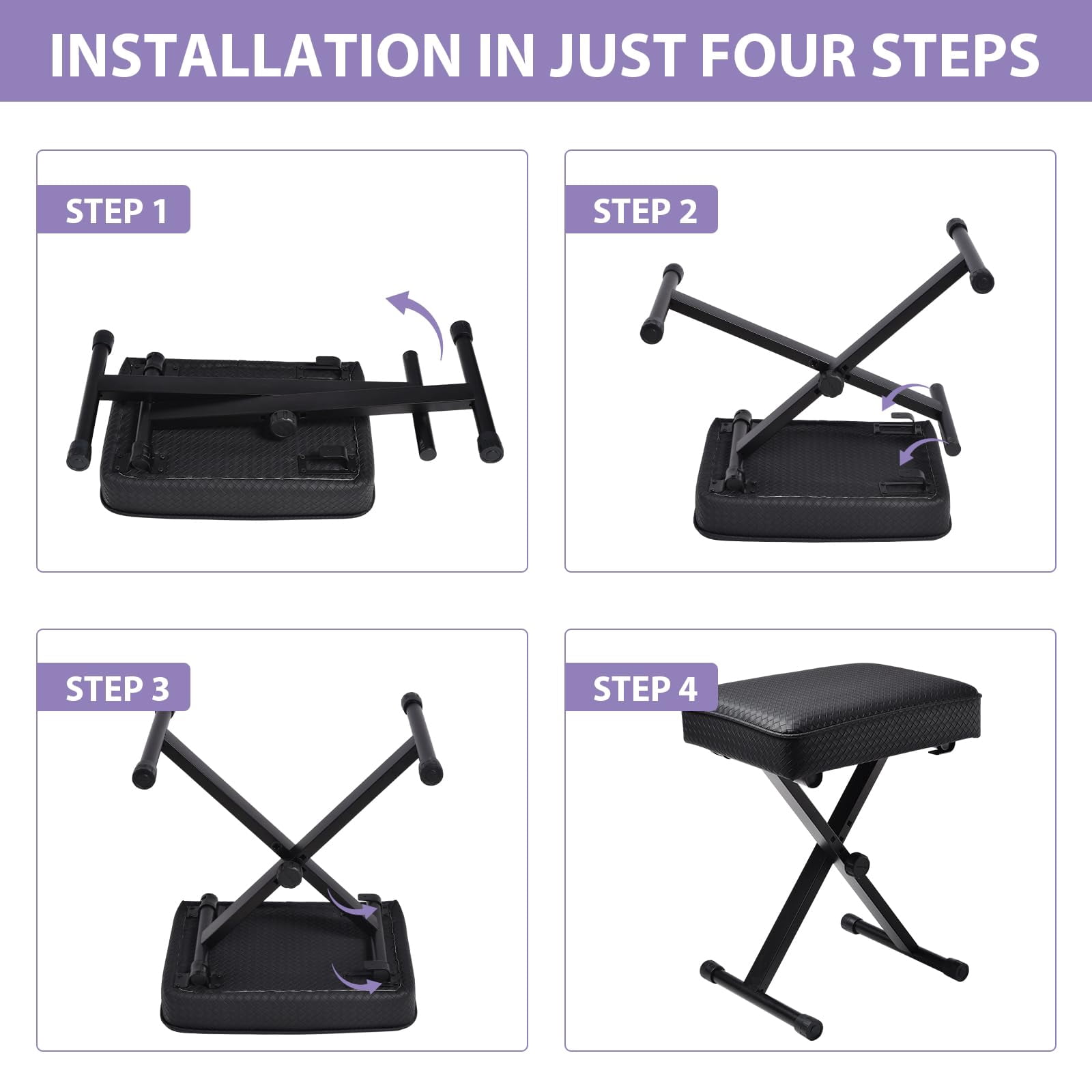 Adjustable Piano Bench Keyboard Stool - Extra Comfortable With 3.54 Inch Thickness Padded Cushion  X-style 3 Level Height Foldable&portable Chair Seat