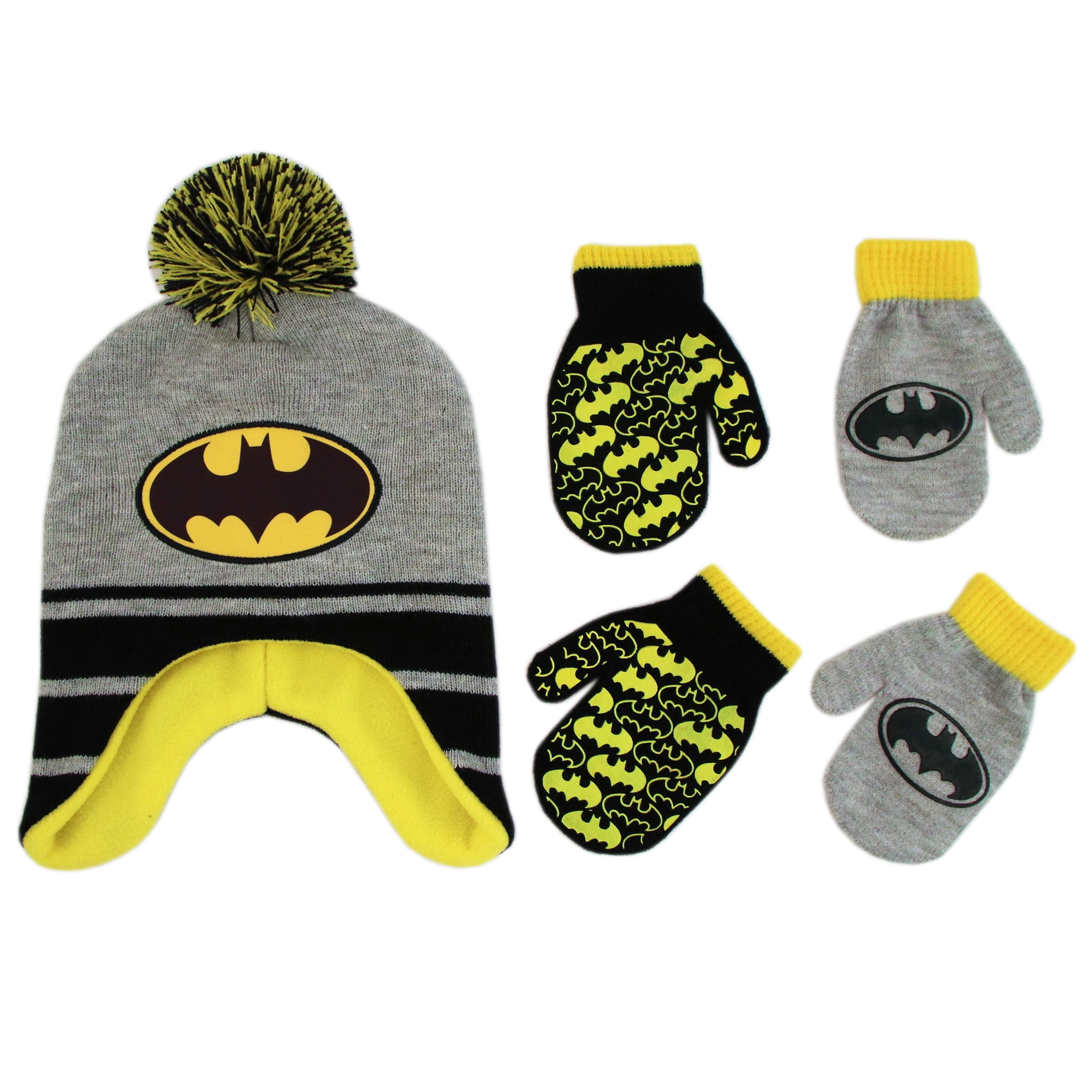 Age 2-4 DC Comics Batman Beanie Winter Hat and Mittens Cold Weather Set 