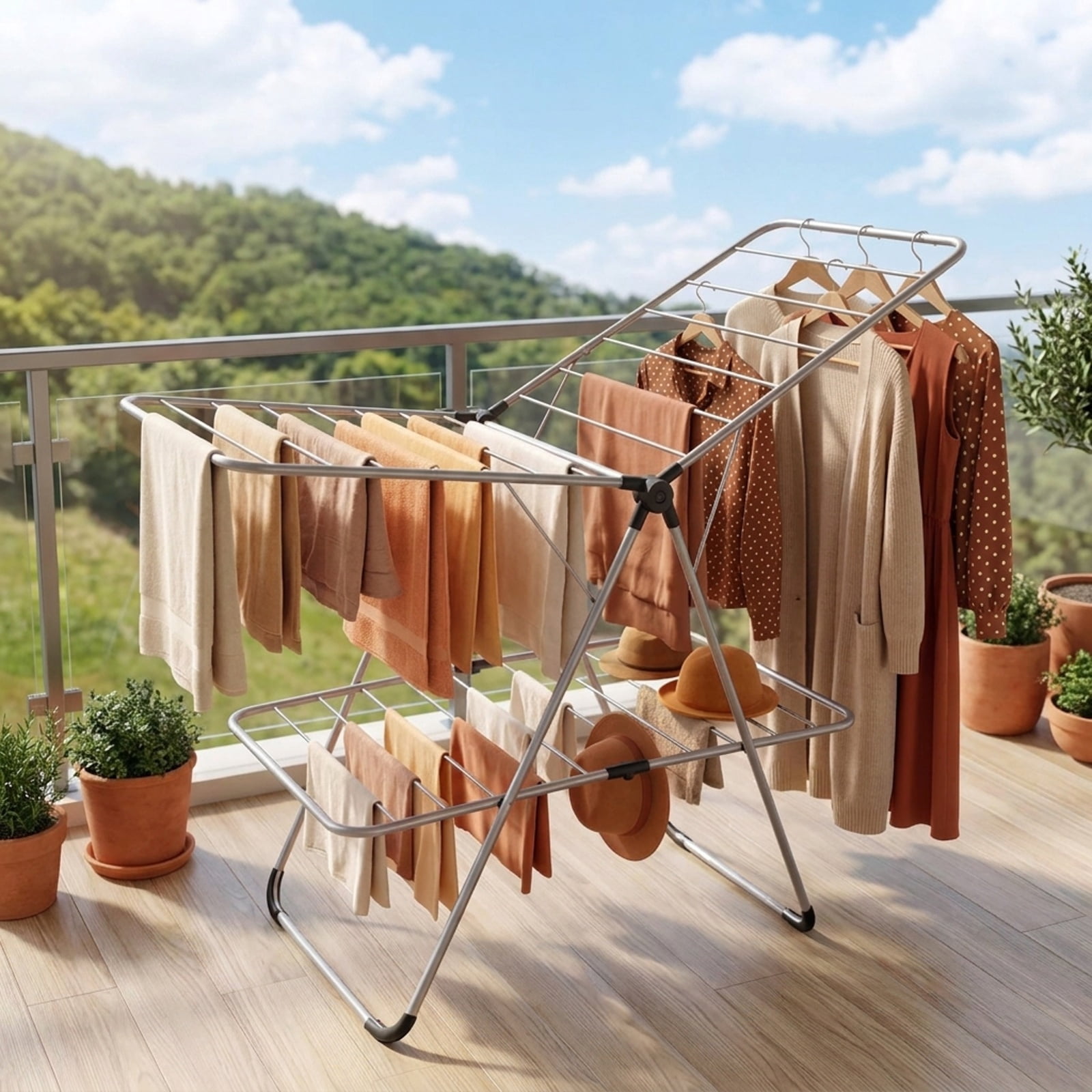 Vebreda Foldable Clothes Drying Rack, Foldable 2-Tier Clothes Drying Rack Heavy-Duty Aluminum Stainless Steel Laundry Airer, laundry drying rack