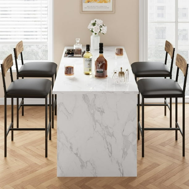 Yeshouse Juego de 4 taburetes de bar, taburetes tapizados para mostrador de cocina con reposapiés y respaldo, sillas de bar rústicas marrones de 65 cm para bar, isla y mostrador, montaje sencillo