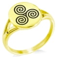 thumbnail image 1 of Stainless Steel Celtic Triskele Triskelion Triple Spiral Minimalist Oval Top Polished Statement Signet Ring, 1 of 1