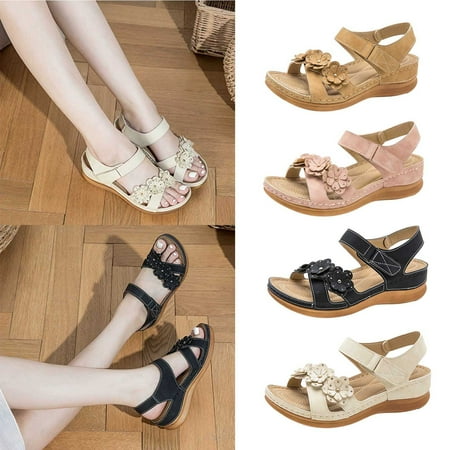 

Cethrio Womens Comfortable Wedge Sandals- on Clearance Wide Width Wedge Flower Pink Dressy Sandals/ Slides Size 5.5