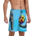 thumbnail image 3 of Rocae Elephant Trunk Couple Flowers for Men's Soft Sleep Pajama Shorts, Waistband and Pockets, 3 of 9