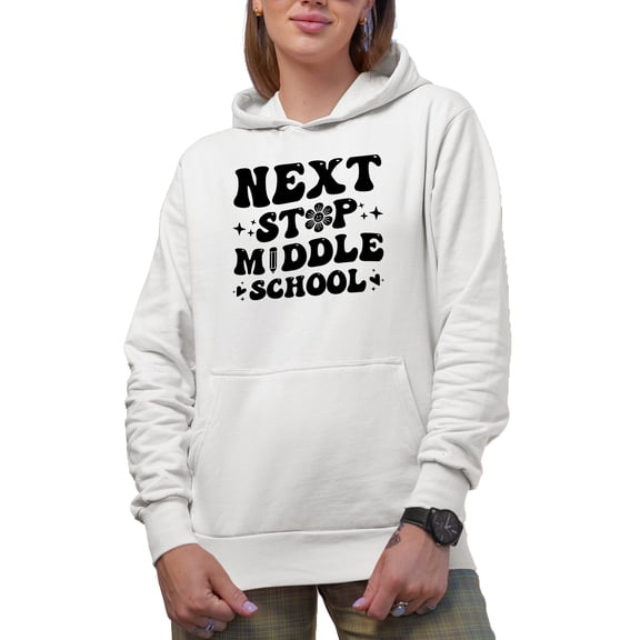 Next Stop Middle School, Student Graduation Themed, White Hooded Sweatshirt or Hoodie, Small
