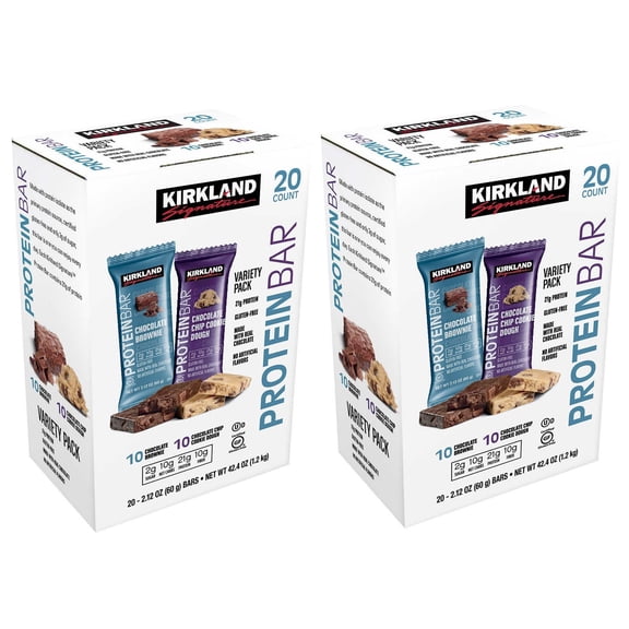 Kirkland Signature Protein Bars Cookie Dough and Chocolate Brownie 20-count, 2 Pack