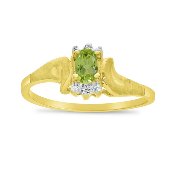 14k Yellow Gold Oval Peridot And Diamond Satin Finish Ring