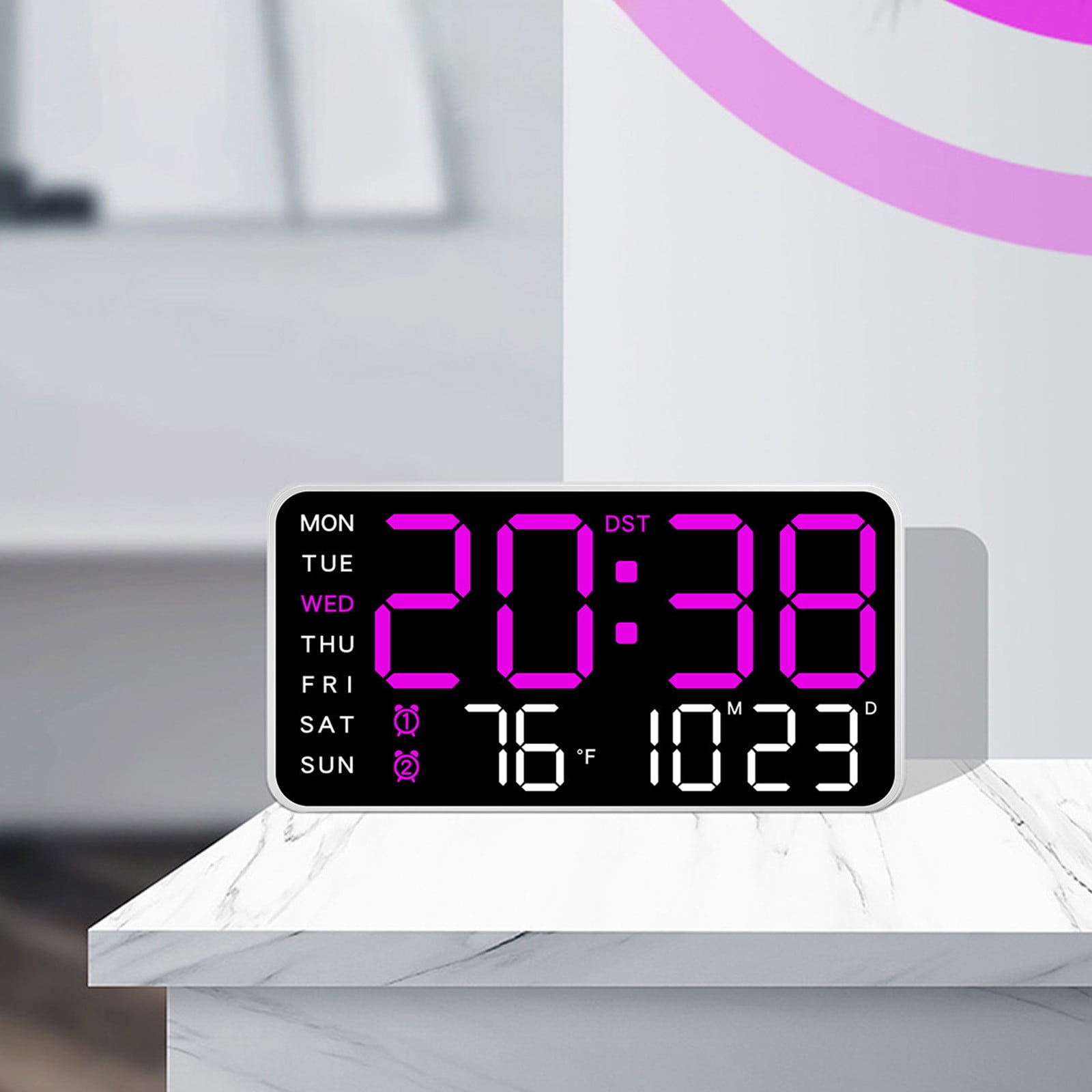 8.5" Large Display Digital Wall Clock, Digital Alarm Clock, with Date, Temperature, Auto DST, Modern Decor Design for Desk, Wall, Room, Bedroom, Gift, Yougster and Elderly