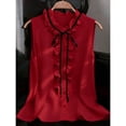 thumbnail image 6 of Women's Summer Sleeveless Botton Down Bow Tie Blouse Ruffled Neck Work Casual Chiffon Tank Top Red XL, 6 of 6