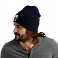 thumbnail image 3 of Stretchy Soft Unisex Adult Knited Beanie Hat With Multi-color Embroidered Design Skull, Navy With White Skull, 3 of 6