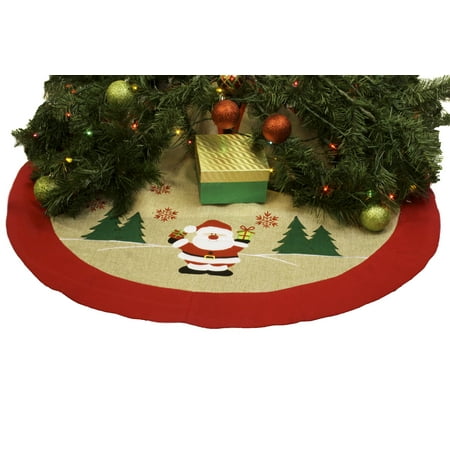 Natural Burlap Christmas Tree Skirt Burlap Christmas Tree Skirt – 36” Xmas Tree Skirt - Happy Santa Claus ()