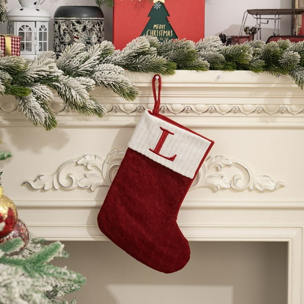 Candy Gift Bag, Embroidered Letter Stocking, Knitted Wool Hosiery, Foldable Christmas Gift Bag, Portable, for Bedroom, High-Quality Wool, Cute Design, Large Capacity, for Home Decor
