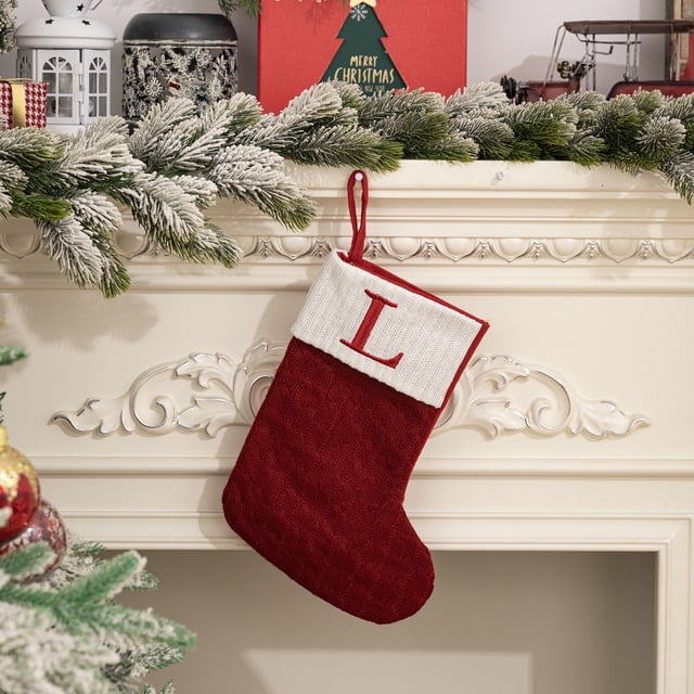 XYAIYT Christmas Decorations Knitted Wool Embroidered Letter Christmas Stocking Gift Bag with Acrylic Medium Thickness Spacious Design Sturdy Hanging Loop for Mantel Tree Home Holiday 8.7x11.8IN Red