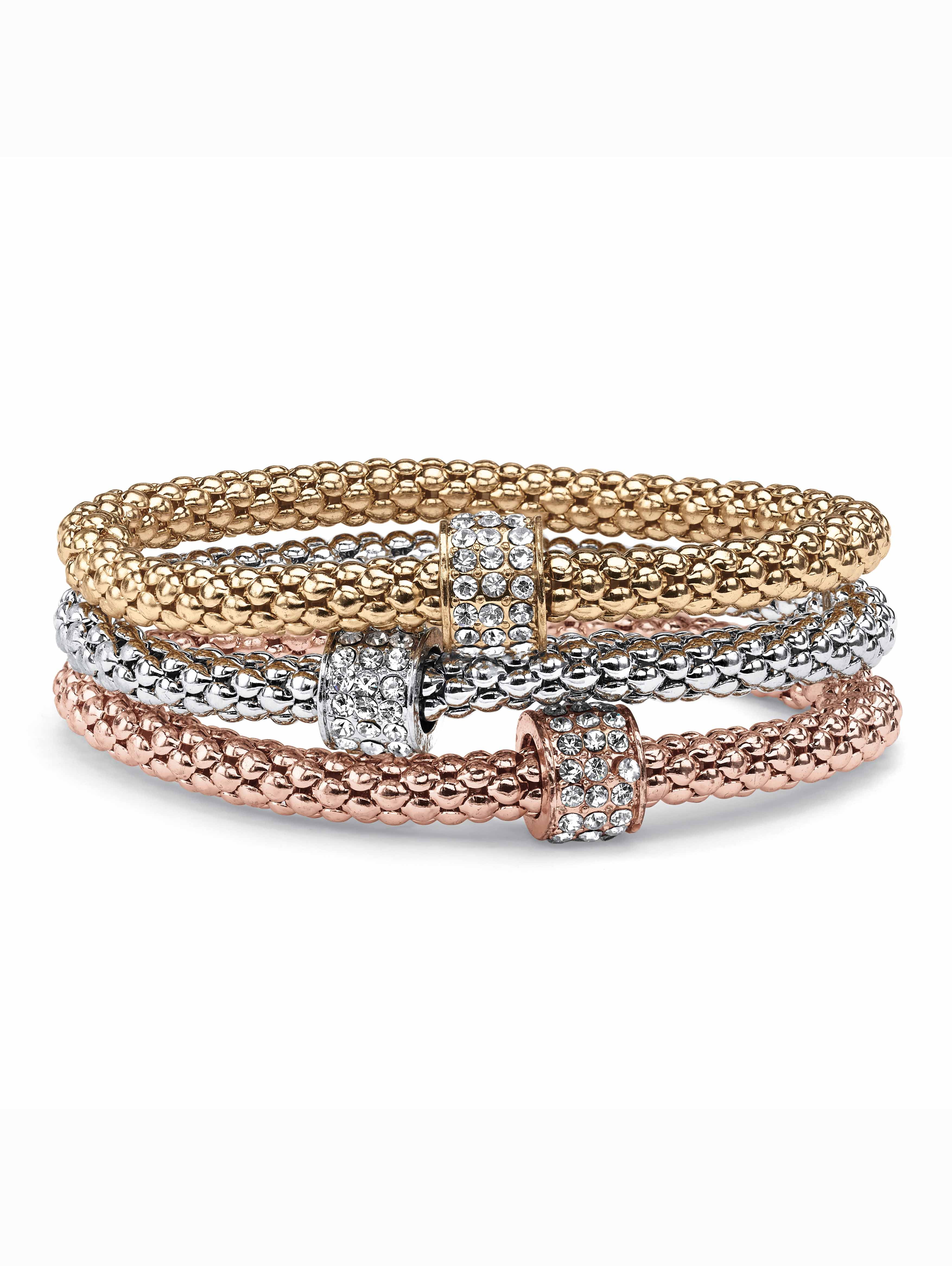 PalmBeach Jewelry Crystal Wheel Beaded TriTone Stretch Rope Bracelet