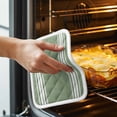 thumbnail image 3 of Dark Sage Green Pot Holders for Kitchen Heatproof Potholder, 2 Pack Farmhouse Sage Green White Striped Hot Pads Multipurpose Oven Pads Cloth Potholders Trivet for Cooking and Baking, 3 of 8