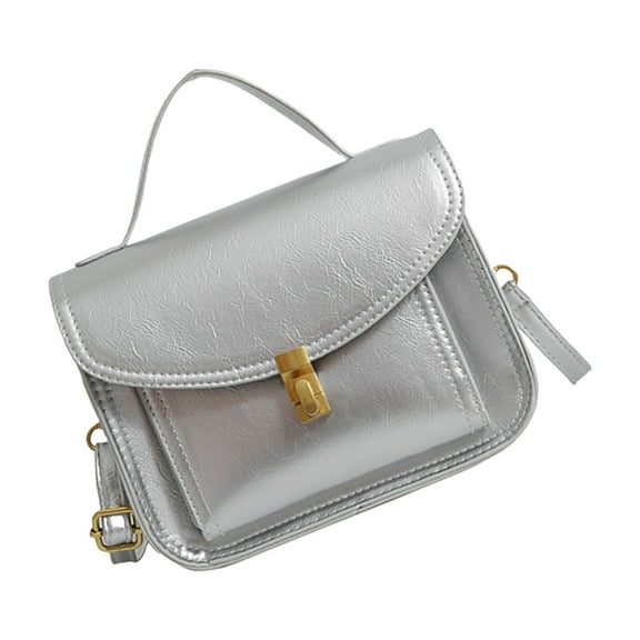 URTERYSER Retro Shoulder Bag Soft Leather Crossbody Purse For Women Simple Handheld Small Square Bags with Adjustable Strap Silver