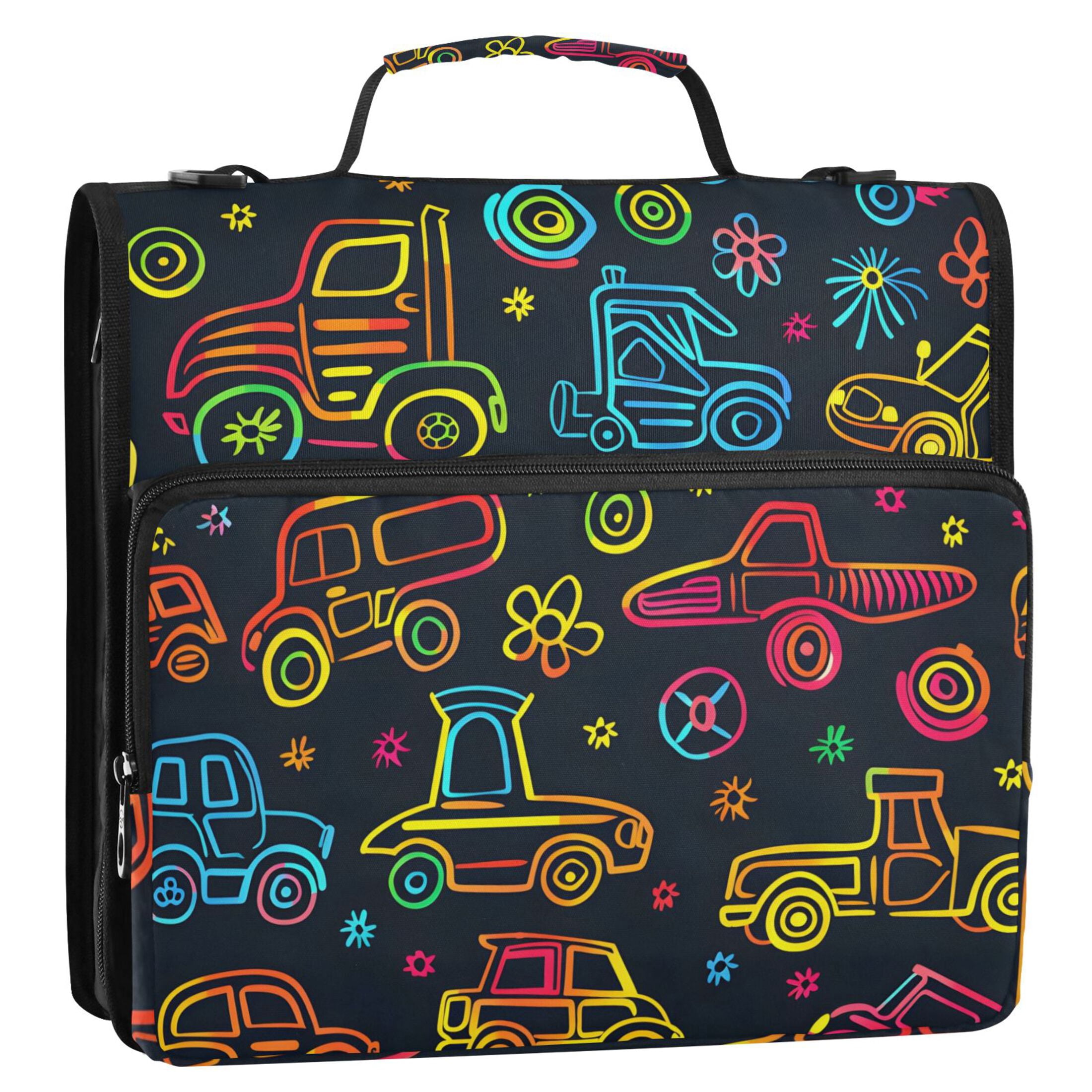 ALAZA Zipper Binder Cute Cartoon Car 3 Ring Trapper Keeper File Folder Organizer Bag