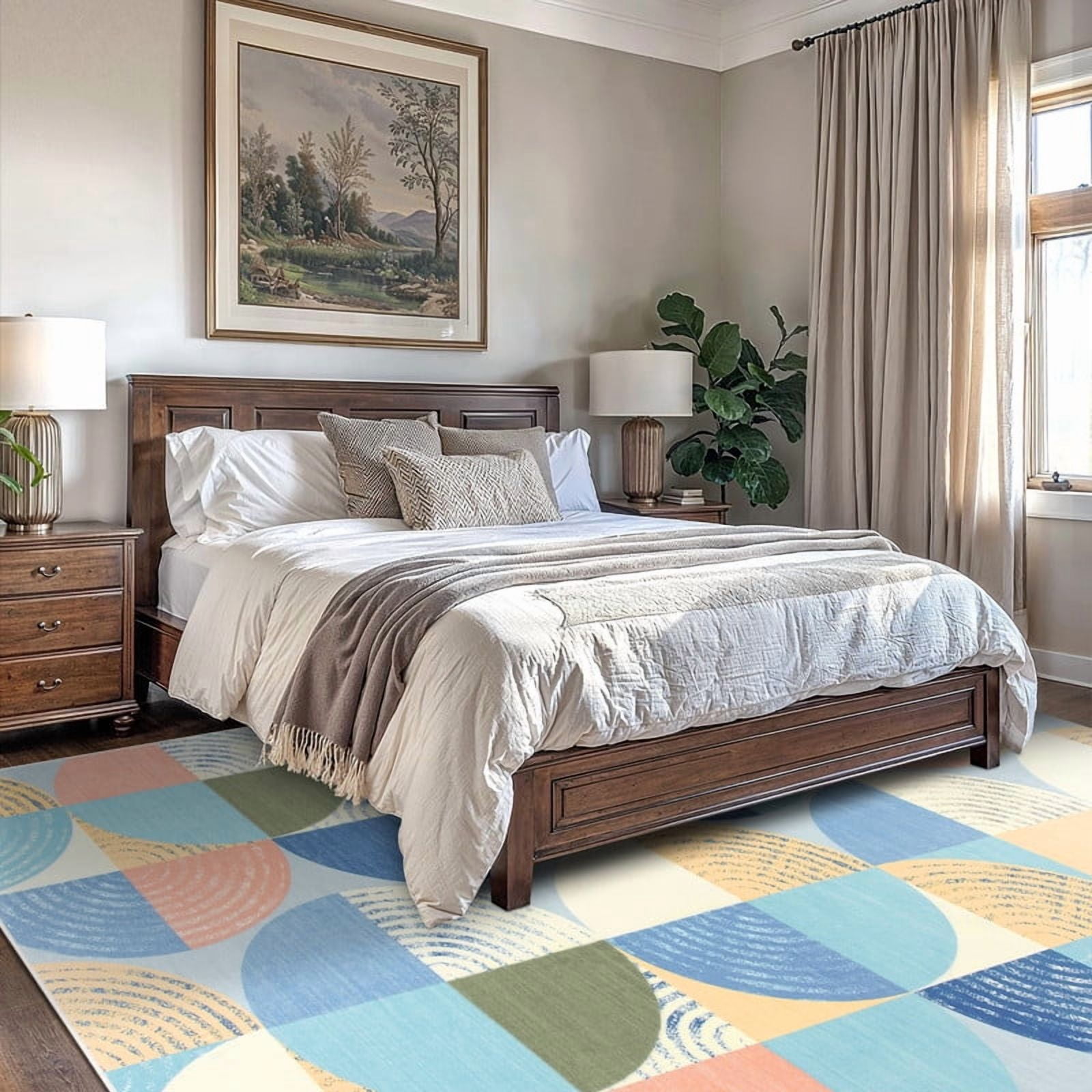 Jamfeel 6x9 Area Rugs for Living Room Abstract Low Pile Washable Rug Vintage Rugs for Bedroom Home Decor, Blue
