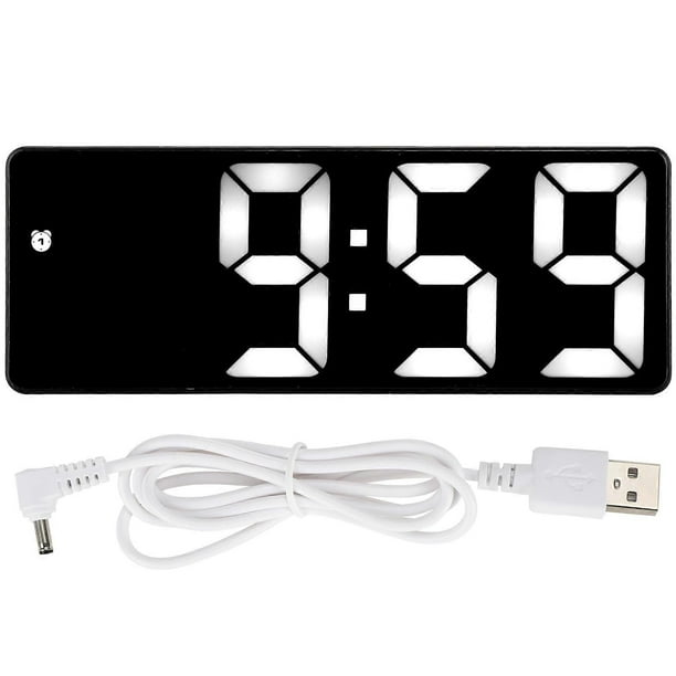LED Mirror Alarm Clock, Electronic, Digital, Rechargeable, USB, Mirror Decoration, Rectangular, Black, Outdoor, White