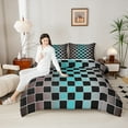 thumbnail image 4 of Castle Fairy Minimalist Checkered Bedding Comforter Set 2pcs for Kids Children Teens,Abstract Gradient Geometric Plaid Twin Comforter Sets Microfiber,Grey Brown Teal Breathable Bedding Set, 4 of 8