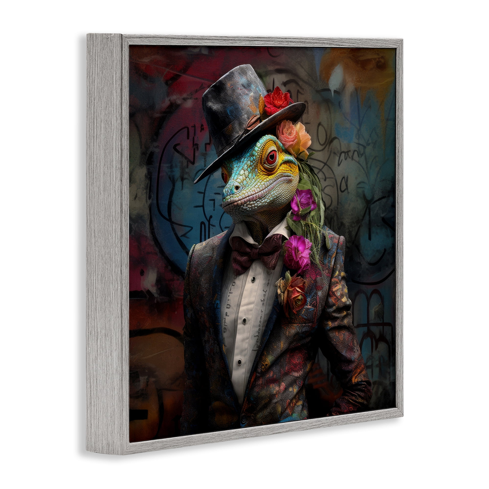 Stupell Industries Urban Graffiti Lizard Animals & Insects Painting Gray Framed Art Print Wall Art, 24 x 24
