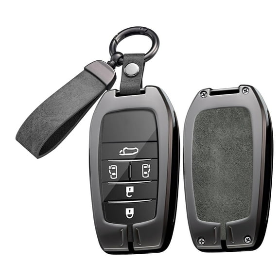 Metal Leather 3/4/5/6 Button Keyless Smart Key Fob Cover Case with Weave Keychain, Compatible with Toyota Land Cruiser 2024-2025, Sienna, Venza, Hilux, Fortuner 2023, Highlander, Tundra, Corolla