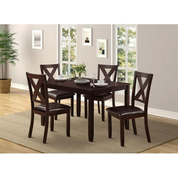 K-LIVING POPPY 5PCS SOLID WOOD DINING TABLE SET IN ESPRESSO (TABLE & 4 CHAIRS)