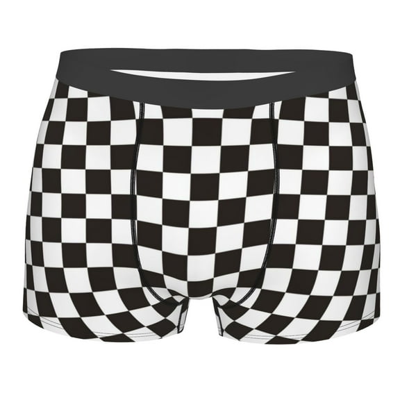 Rateoe Black and White Checkerboard Mens Boxer Briefs Poly Spandex Performance Boxer Briefs Underwear Hem Boxer Briefs - Small