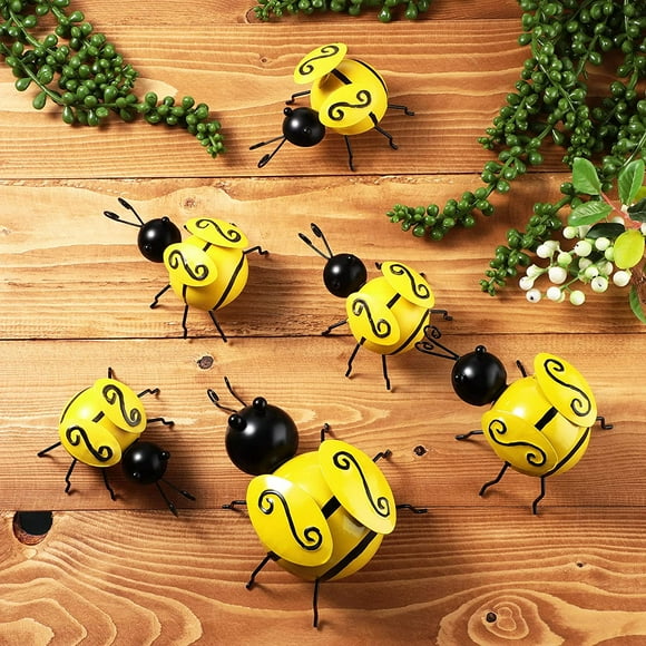 6 Pieces Metal Wall Art Bee Decorations, Garden Yard Fence 3D Iron Art Sculpture Ornaments for Lawn Yard Bedroom Room Wall Hanging Bee Art Decoration, 3 Sizes