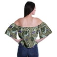thumbnail image 4 of Moomaya Haut Court Imprimé pour Femmes à Épaules Dénudées, Manches à Volants, Vêtement d'Été, Blouse Bohème, 4 of 5