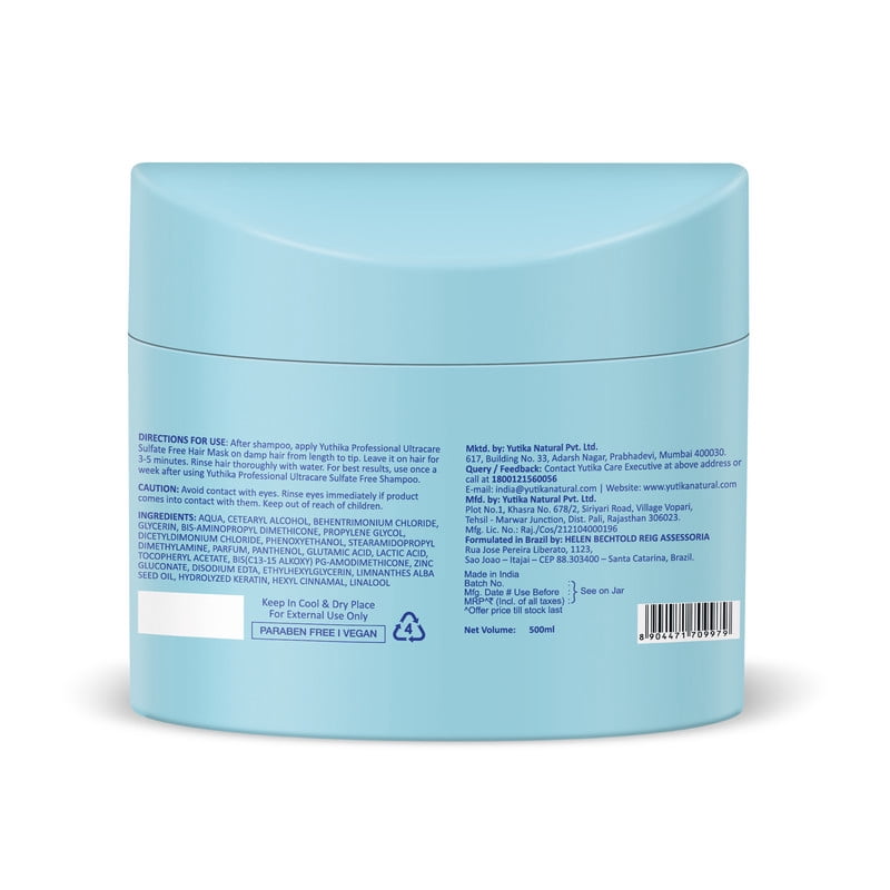 Yuthika Professional Ultracare Sulphate Free Hair Mask For Women & Men| Damage & Dry Hair | 500ml / 16.90 Oz