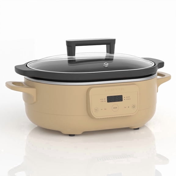 MAGNIFIQUE 6 QT Programmable Slow Cooker with Removable Ceramic Pot, 3 Temperature Settings, Dishwasher Safe - Brown Sugar
