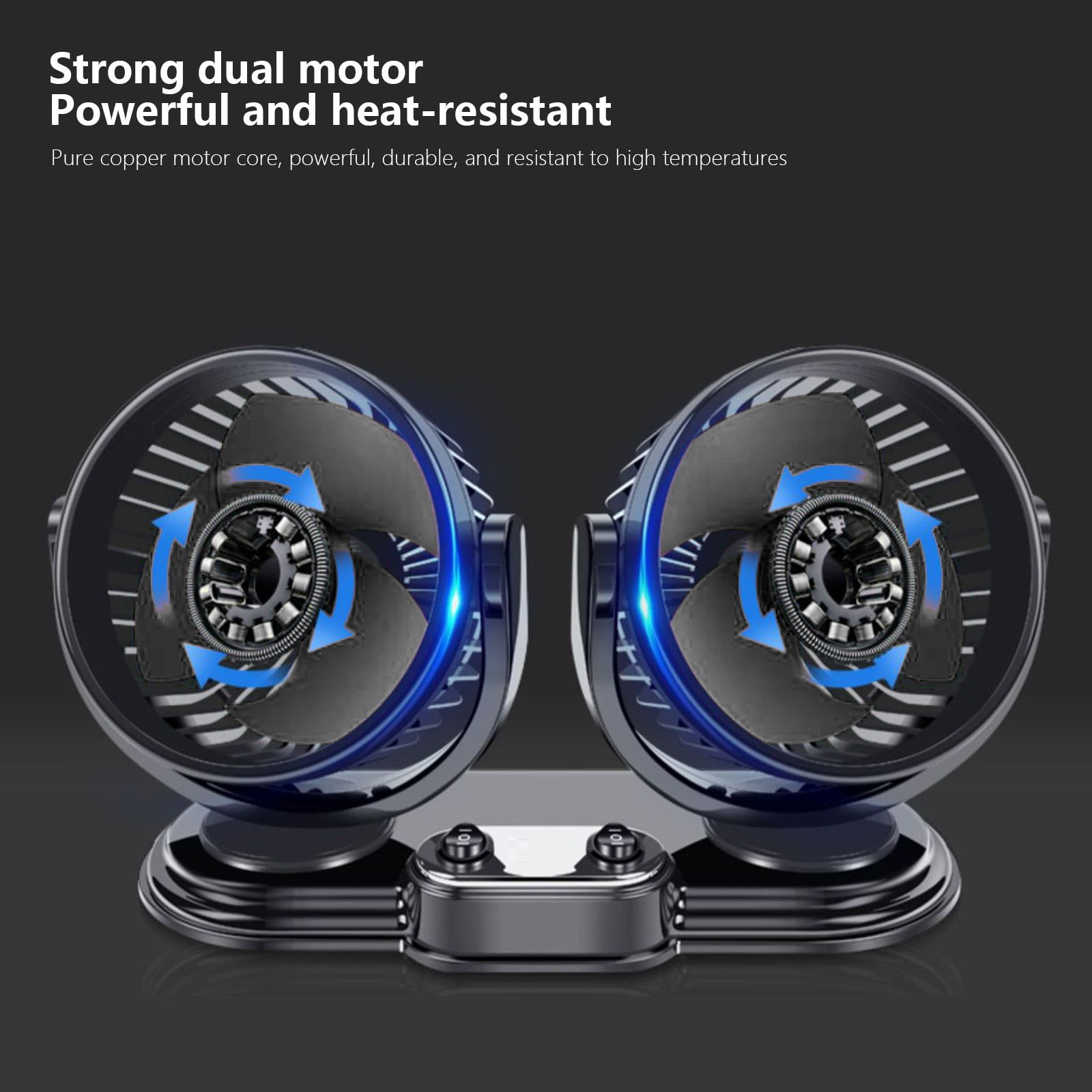 Car Fan, ZzCityTK Dual Head Folding Car Fan, Powerful 2-Speed USB Dashboard Fan for Trucks with 360° Rotation, Black