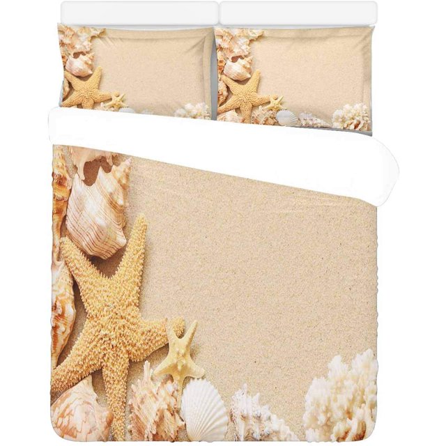 Juego de Ropa de Cama ABPHQTO 3 Piezas Funda de Edredón de Playa de Conchas Marinas Doble